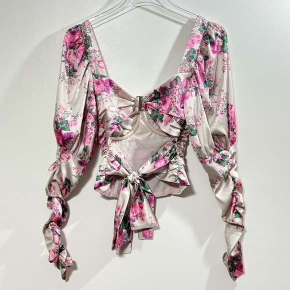 For Love And Lemons Palais Floral Crop Top in Gris Size XS - Picture 3 of 15